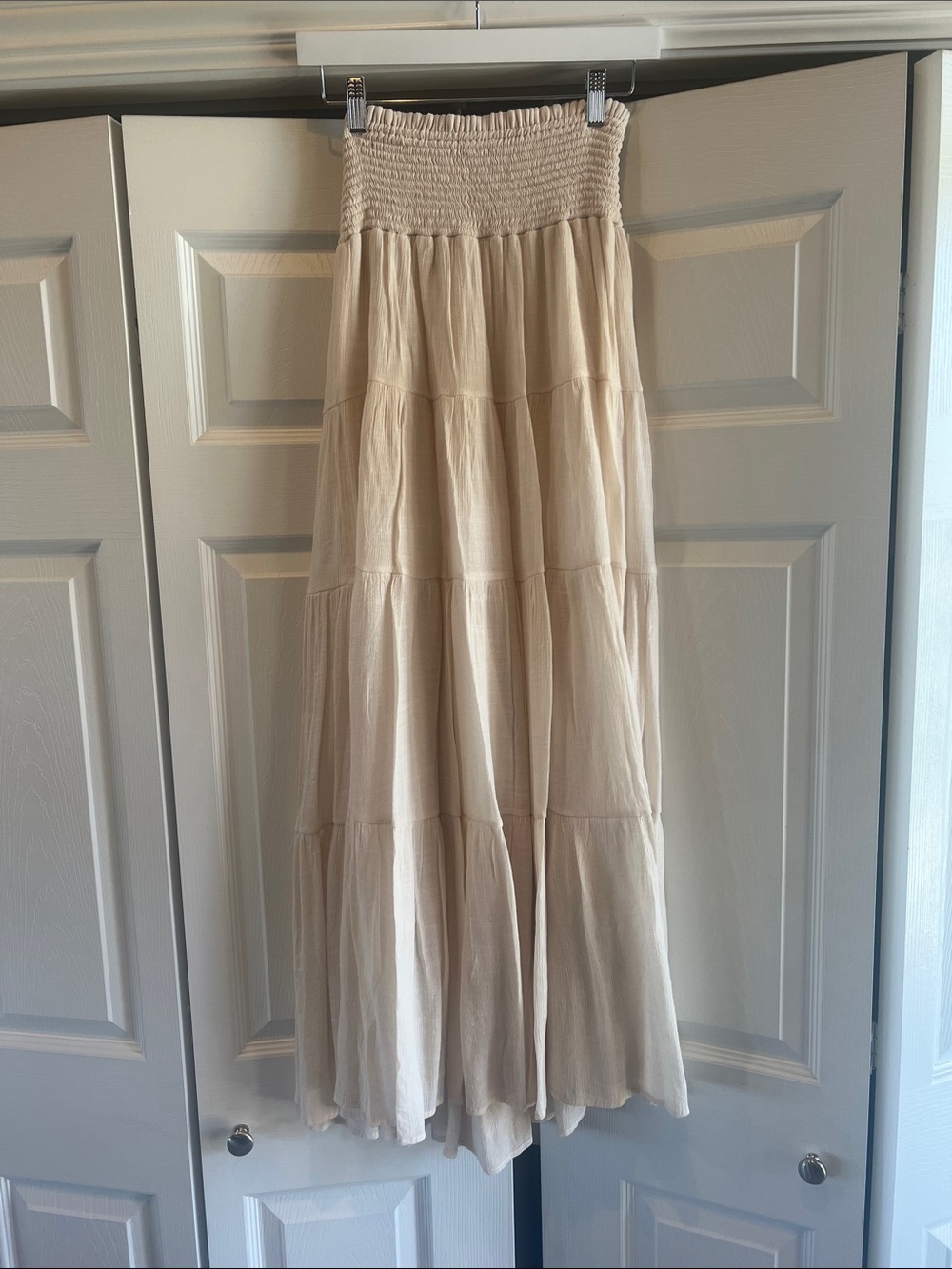 Vici Cream Tiered Smocked Maxi Skirt